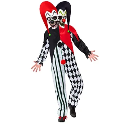 Imagen de amscan 9917862 Disfraz de payaso bufón dos caras para hombre, multicolor, mediano