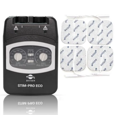 Imagen de Electroestimulador analgésico TENS de 2 canales STIM PRO ECO: manual, compacto y potente para la terapia del dolor con 4 electrodos 5x5 cm parámetros ajustables axion