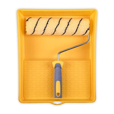 Imagen de HARDY WORKING TOOLS Kits de herramientas pintura, Rodillos , Cubeta e Rodillo antigota poliacrílico, Altura del pelo 13mm, Eslora 25cm, Diámetro 48mm, amarillo negro gris, A0180 521000