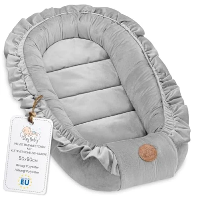 Imagen de Nido bebé recién nacido 90x50 cm reductor cuna cuco de colecho minky winter cálido capullo ideal para moisés, góndola y viaje Terciopelo Gris