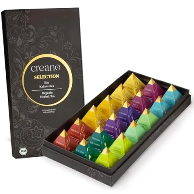 Imagen de Creano Set de regalo té hierbas orgánicas, 18 bolsas piramidales en 9 variedades diferentes, 22,5 g, novedad 2024