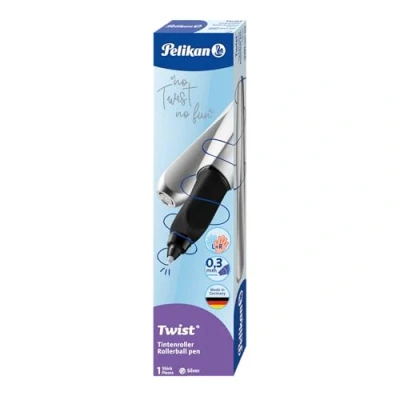 Imagen de Pelikan, Bolígrafo Twist Color Plata, Empuñadura Ergonómica para Diestros y Zurdos, Tinta Azul, Made in Germany, 1 unidad (Paquete de 1)