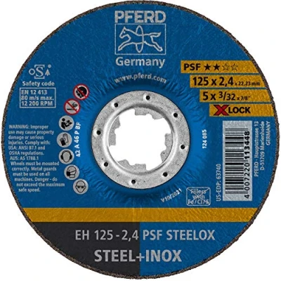 Imagen de PFERD Disco de corte, 25 unidades, 125 X 2,4 mm, acodado, Lock (22,23 mm), PSF STEELOX, 61740125 para cambio rápido y cómodo herramientas