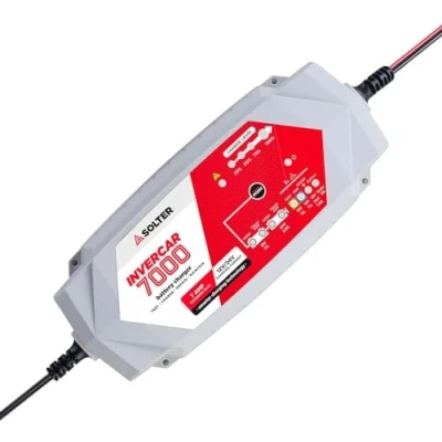 Imagen de Solter Cargador Inteligente INVERCAR 7000 con 8 Etapas, 12/24V 7/3,5A para Plomo Ácido, AGM, Gel y Litio Ion Memoria de Carga Automática
