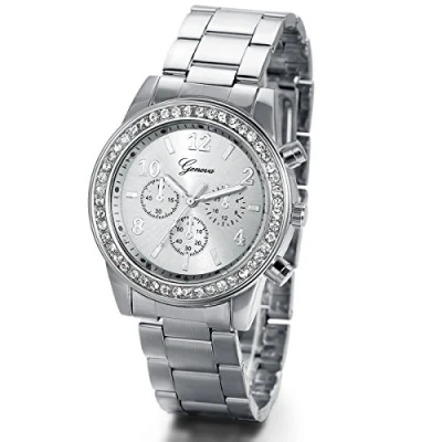 Imagen de JewelryWe Relojes Rosas de Mujer Precioso Cuarzo Acero Inoxidable, Reloj Pulsera con Diamantes Imitación Brillante, Oro Rosa Buen Regalo