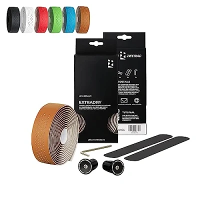 Imagen de URBAN ZWEIRAD Premium Extra Dry Cinta adhesiva para manillar de bicicleta carreras, incluye tapones aluminio, color marrón