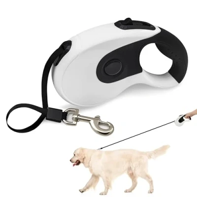 Imagen de Qianruida Correa Perro Extensible 5 Metros Retráctil para Perros Telescópica Mascotas Pequeño y Mediano Cuerda De Tracción Sin Enredos Blanco