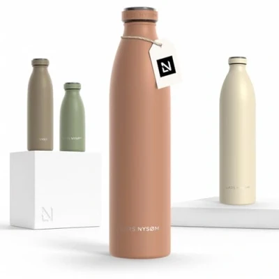 Imagen de LARS NYSØM Botella de Acero Inoxidable aislada 1l Cantimplora 1 litro a prueba fugas para deportes, bicicleta, perro (Blush Rose, 1000ml)