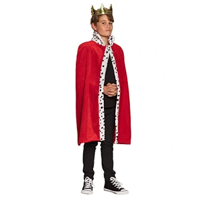 Imagen de Boland 36100 Abrigo de rey deluxe, túnica 90 cm largo, rojo blanco negro, piel falsa punteada, aspecto armiño, casa real, gobernante, carnaval, fiesta disfraces, mottoparty, disfraz