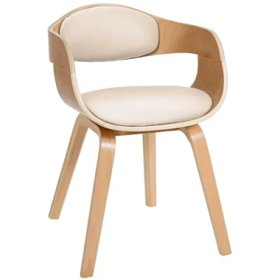 Imagen de CLP Silla De Visita Kingston En Símil Cuero I Madera con Respaldo Semi Curvado Butaca Salón Estilo Escandinavo, Color:Natural/Crema