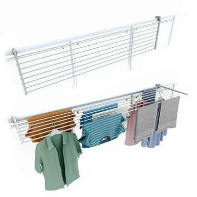 Imagen de foxydry Duo Tendedero de balcón plegable, para exterior, resistente, acero inoxidable y aluminio, barandilla balcón, terraza, blanco, longitud 202 cm