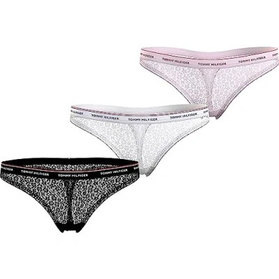 Imagen de Tommy Hilfiger 3 Pack Thong Lace (Ext Sizes) UW0UW04896 Tangas, Negro (Black/White/Light Pink), S para Mujer
