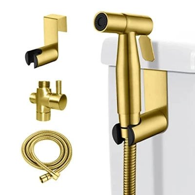 Imagen de [LOSCHEN] Bidé de pared Kit pulverización para inodoro, pulverizador mano accesorio inodoro acero inoxidable mascotas cuarto baño/higiene personal/baño (Glod)