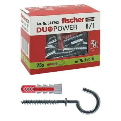 Imagen de Fischer 541743 Taco con Ojal Abierto Duopower, Gris Rojo, 25 pz, Set Piezas