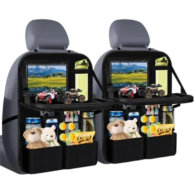 Imagen de 2 Pcs Organizador Coche y Protector Asiento para Niños, con Coche, Respaldo, Mesa Plegable, Soporte Tablet, Impermeable Bolsas de Almacenamiento