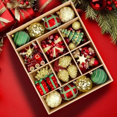 Imagen de Alupssuc 82 Bolas de Navidad Plásticos,Bolas arbol Rojas, Adornos Navidad,Decoracion Navidad,Bolas Irrompibles para Fiestas Navidad, Bodas, Vacaciones, Rojo, Dorado y Verde