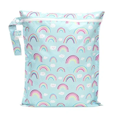 Imagen de Bumkins Bolsas húmedas impermeables para bebé, viajes, traje de baño, pañales tela, piezas bomba, ropa gimnasio, artículos tocador, correa al cochecito, bolsa reutilizable con cremallera, embalaje