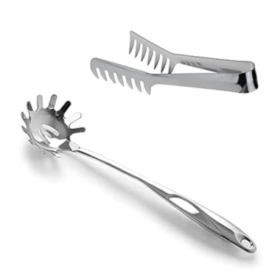Imagen de HornTide Set de Servidor Pasta Acero Inoxidable 1x Tenedor Servir 20cm Cuchara Espaguetis 32cm Teethed Ends Design
