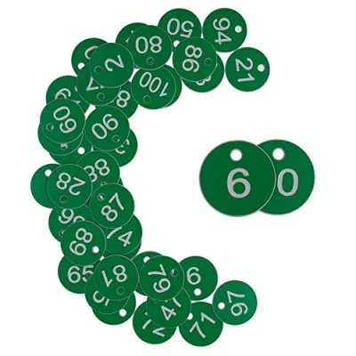 Imagen de etiquetas de números identificación plástico, grabadas, identificación, sin anillos (1 50, verde)