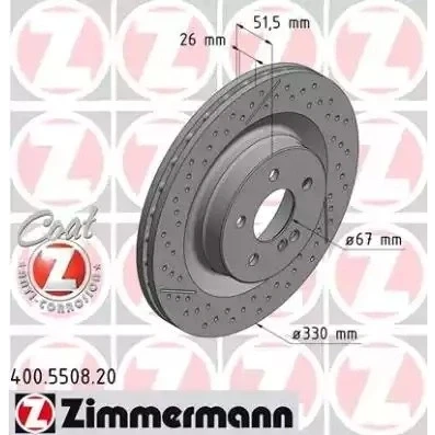 Imagen de ZIMMERMANN COAT Z 400.5508.20 Disco de freno 330 26 6/5 5 112 ventilación interna, ranurado/perforado revestido altamente carbonizado