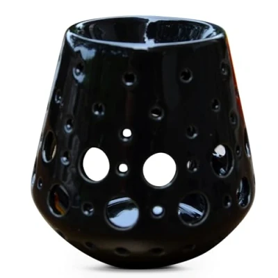Imagen de Zen&#039;Arôme Quemador de Perfume, Cera aromática, difusor para aceites y fragancias, portavelas, aromaterapia, cerámica con proyección luz, 9 cm Alto, Color Negro