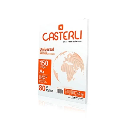 Imagen de CASTERLI 81012 Folios A4, Papel A4 150 Hojas Blancas. Tamaño de 80 gr, Extra blanca, multiusos para impresora 80gsm (A4, HOJAS)