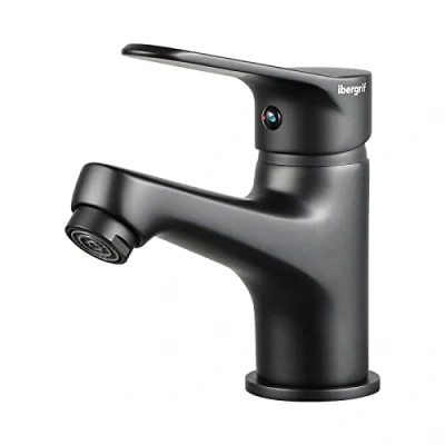 Imagen de Ibergrif Grifo Monomando de Baño para Lavabo, Mezclador Latón Negro, Instalación Rápida y Sencilla, M11059B