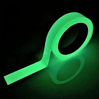Imagen de SeKi cinta adhesiva fluorescente de 15 mm x 10 metros; señalización que brilla en la oscuridad, reflectora autoadhesiva