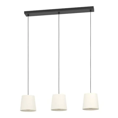 Imagen de Eglo Febres lámpara colgante, para mesa de comedor, 3 luces, tela bouclé, metal negro y textil blanco, casquillo E27, 88 cm