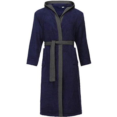 Imagen de Ladeheid Albornoz de Baño 100% Algodón Ropa Casa Hombre LA40 190 (Azul Oscuro 29/Gris 12, S)