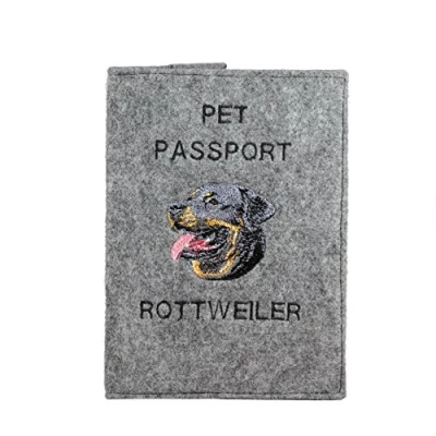 Imagen de Art Dog Funda para Pasaporte Perros de Fieltro Hecha a Mano con Patrón Bordado Viaje Mascotas 17x12,5cm Rottweiler