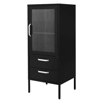 Imagen de ML Design Vitrina 42x102x40 cm Negra, Armario De Acero con 2 Compartimentos/Estantes Almacenamiento, Cajones, Mueble Metal para Salón, Estilo Industrial, Estantería Archivador Oficina