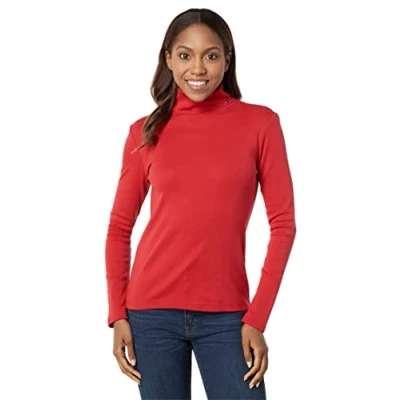 Imagen de Tommy Hilfiger Suéter de manga larga con cuello alto para mujer, color fantasía (Chili Pepper Combo), M