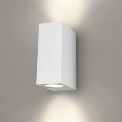Imagen de Ledvion Helene lámpara de pared LED para exteriores con forma cubo blanco, ambos lados dos GU10 arriba y abajo, exterior, pared, IP54
