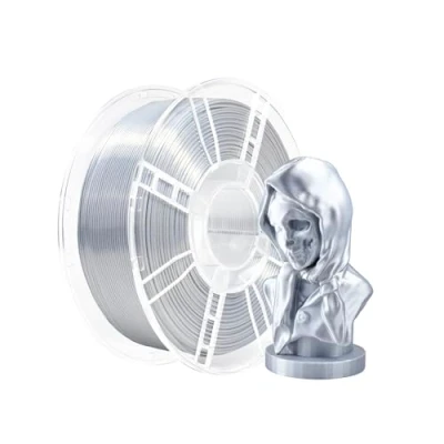 Imagen de iBOSS filamento PLA Plus (PLA+) para impresora 3D de seda brillante, 1,75 mm, precisión dimensional +/ 0,02 bobina 1 kg (2,2 libras), impresión 3D, color plateado