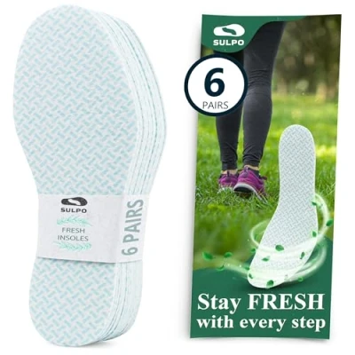 Imagen de SULPO 6 pares de suelas finas para hombre y mujer Plantillas cómodas contra el sudor los pies malolientes Insertos zapatos antiolores con aroma fresco