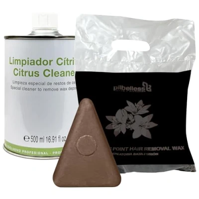 Imagen de Pack Pastillas Ceras Depilatorias Baja Fusión 1kg + Limpiador Cítrico para Eliminar los Restos de Cera Aparatos Uso Profesional 500ml (Chocolate)