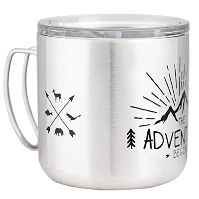 Imagen de MUGSY taza de acero inoxidable The Adventure Begins, To Go, tapa extraíble, irrompible, a prueba fugas, 330 ml