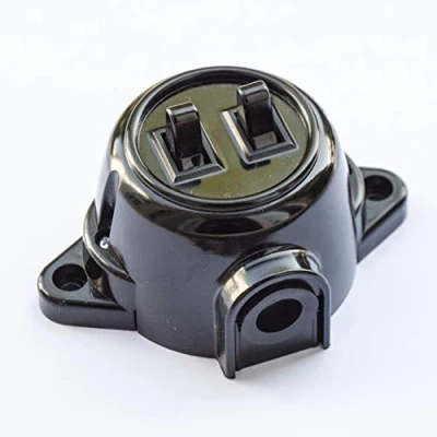 Imagen de Interruptor de pared doble, 10 A/250 V, IP20 negro, aspecto baquelita retro plástico
