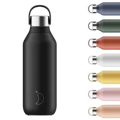 Imagen de Chilly&#039;s Bottle Serie 2 Botellas térmicas de Acero Inoxidable con gollete Suave y asa Abyss Black, 500ml