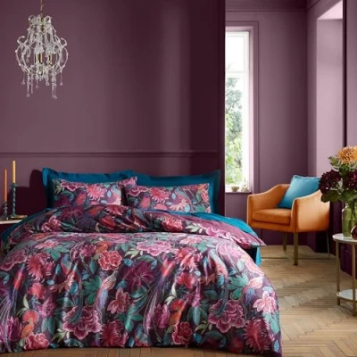 Imagen de Catherine Lansfield Bridgerton Kate Juego de Funda edredón con Fundas Almohada para Cama Doble, Terciopelo Suave, diseño Floral, Color Ciruela