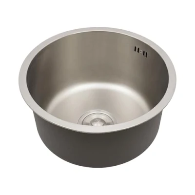 Imagen de fregadero redondo de acero inoxidable para camping, diámetro 41 cm, inoxidable, empotrable, cocina, moderno, con filtro y alcantarillado