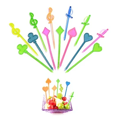 Imagen de tenedor de frutas plástico 100pcs, palillo dientes frutas, accesorios bento, amor, espada, jugando cartas, forma símbolo música placa fruta, decoración pastel