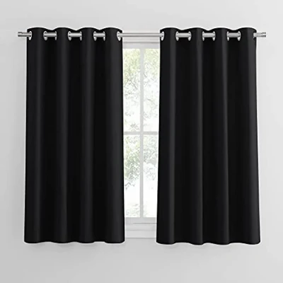 Imagen de PONY DANCE Cortina Opaca Termica Aislante para Dormitorio Cortinas Salon Modernas 2 PiezasCortinas Termicas Aislantes Frio y Calor, 132X137 cm, Negro