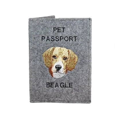 Imagen de Art Dog Funda para Pasaporte Perros de Fieltro Hecha a Mano con Patrón Bordado Viaje Mascotas 17x12,5cm Beagle