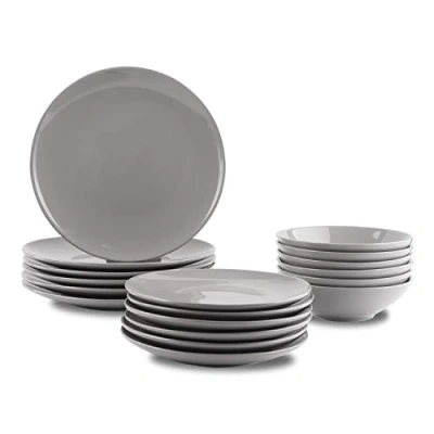 Imagen de Amazon Basics Vajilla de gres para 6 personas, color Gris, 18 piezas