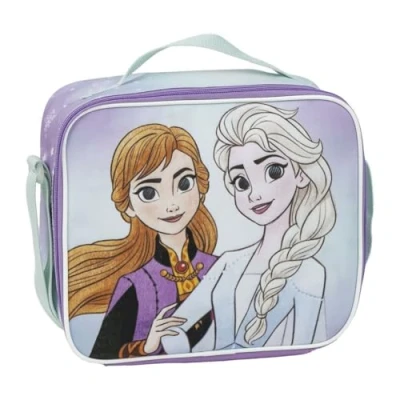Imagen de Portameriendas Térmico de Frozen Color Azul 21,5x8,5x19 cm Fabricado en Poliéster Mochila Pequeña con Cierre Cremallera y Asa Regulable Producto Original Diseñado España