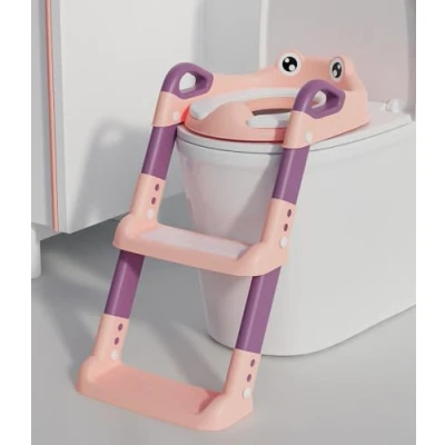 Imagen de Adaptador WC Niños con Escalera, Reductor PU Cojín Acolchado, Baño para Niños, Ajustable y Plegable, Antideslizante Vater
