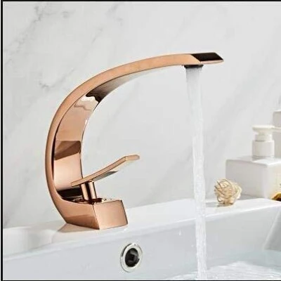 Imagen de Grifos de lavabo AFUDER, grifo mezclador baño moderno, negro/dorado, cascada fría y caliente una sola manija