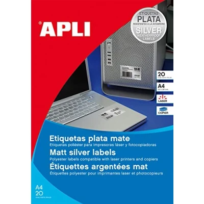 Imagen de APLI 12974 Etiquetas metalizadas plata 210,0 x 297,0 mm 100 hojas